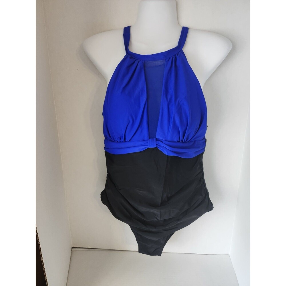 Tempt Me Size Large Blue And Black One Piece Swimsuit